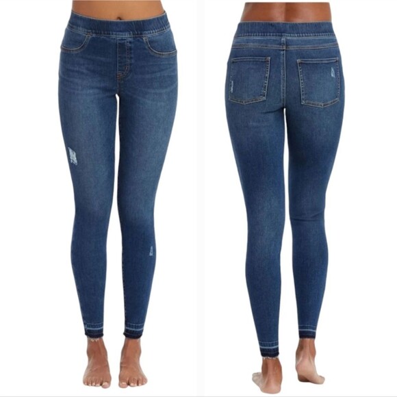 SPANX Distressed Skinny Denim High Rise Elastic Waist Jeggings Size M - Picture 1 of 8